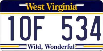 WV license plate 1OF534