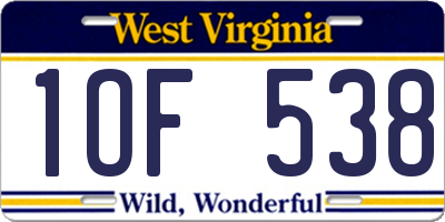 WV license plate 1OF538
