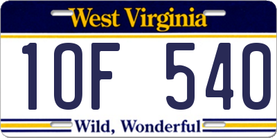 WV license plate 1OF540