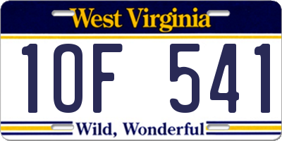 WV license plate 1OF541