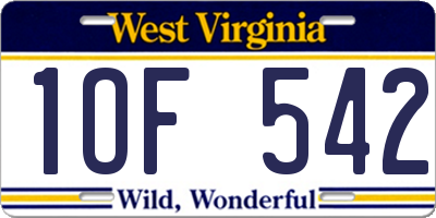 WV license plate 1OF542