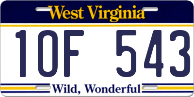 WV license plate 1OF543