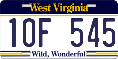 WV license plate 1OF545