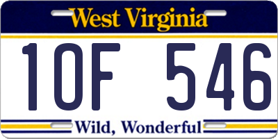 WV license plate 1OF546