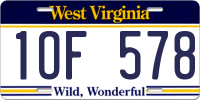 WV license plate 1OF578