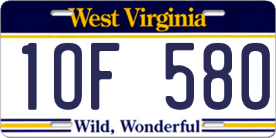 WV license plate 1OF580