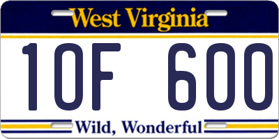 WV license plate 1OF600