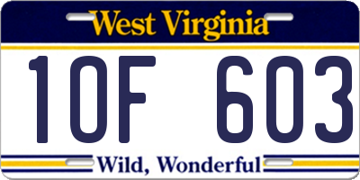 WV license plate 1OF603