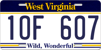 WV license plate 1OF607