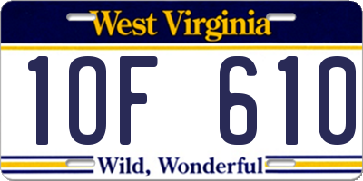 WV license plate 1OF610