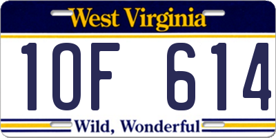 WV license plate 1OF614