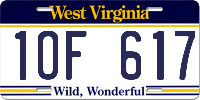 WV license plate 1OF617