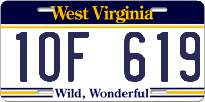 WV license plate 1OF619