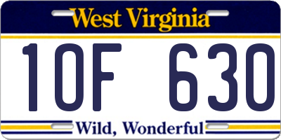 WV license plate 1OF630