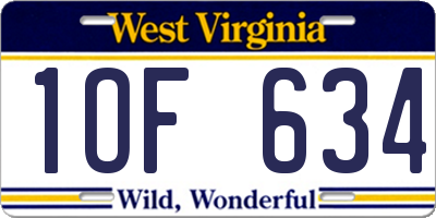 WV license plate 1OF634