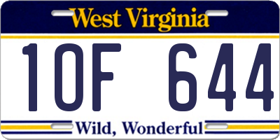 WV license plate 1OF644