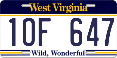 WV license plate 1OF647
