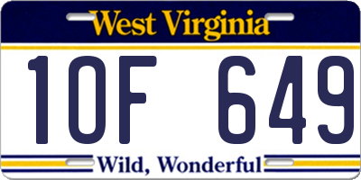 WV license plate 1OF649