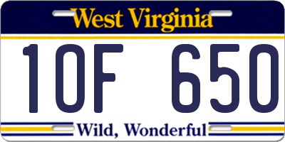 WV license plate 1OF650