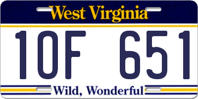 WV license plate 1OF651