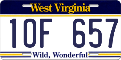 WV license plate 1OF657
