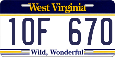 WV license plate 1OF670