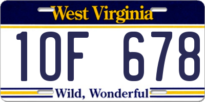 WV license plate 1OF678