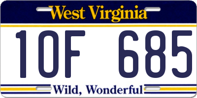 WV license plate 1OF685