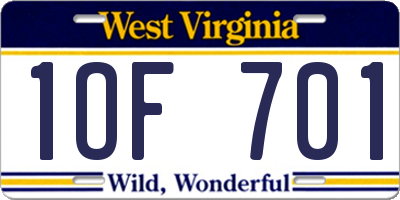 WV license plate 1OF701