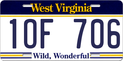WV license plate 1OF706