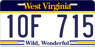 WV license plate 1OF715