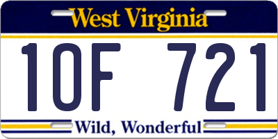 WV license plate 1OF721
