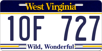 WV license plate 1OF727
