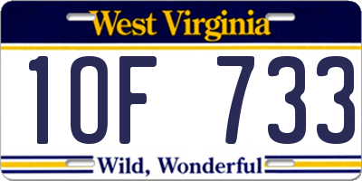 WV license plate 1OF733