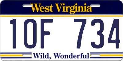 WV license plate 1OF734