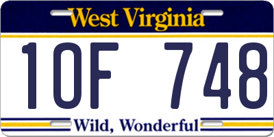 WV license plate 1OF748