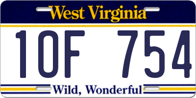 WV license plate 1OF754
