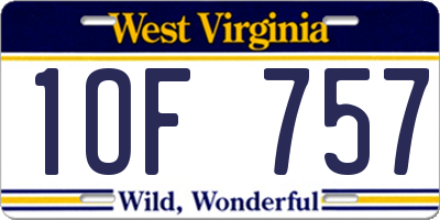 WV license plate 1OF757