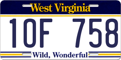WV license plate 1OF758