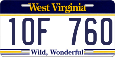 WV license plate 1OF760