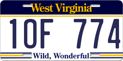 WV license plate 1OF774