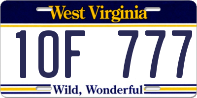 WV license plate 1OF777
