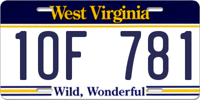 WV license plate 1OF781