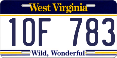 WV license plate 1OF783