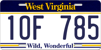 WV license plate 1OF785