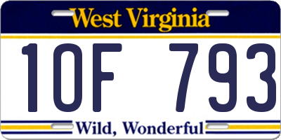 WV license plate 1OF793