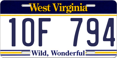 WV license plate 1OF794