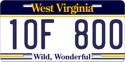 WV license plate 1OF800