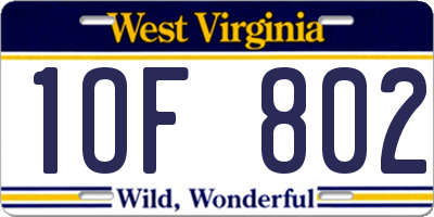 WV license plate 1OF802