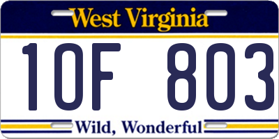 WV license plate 1OF803